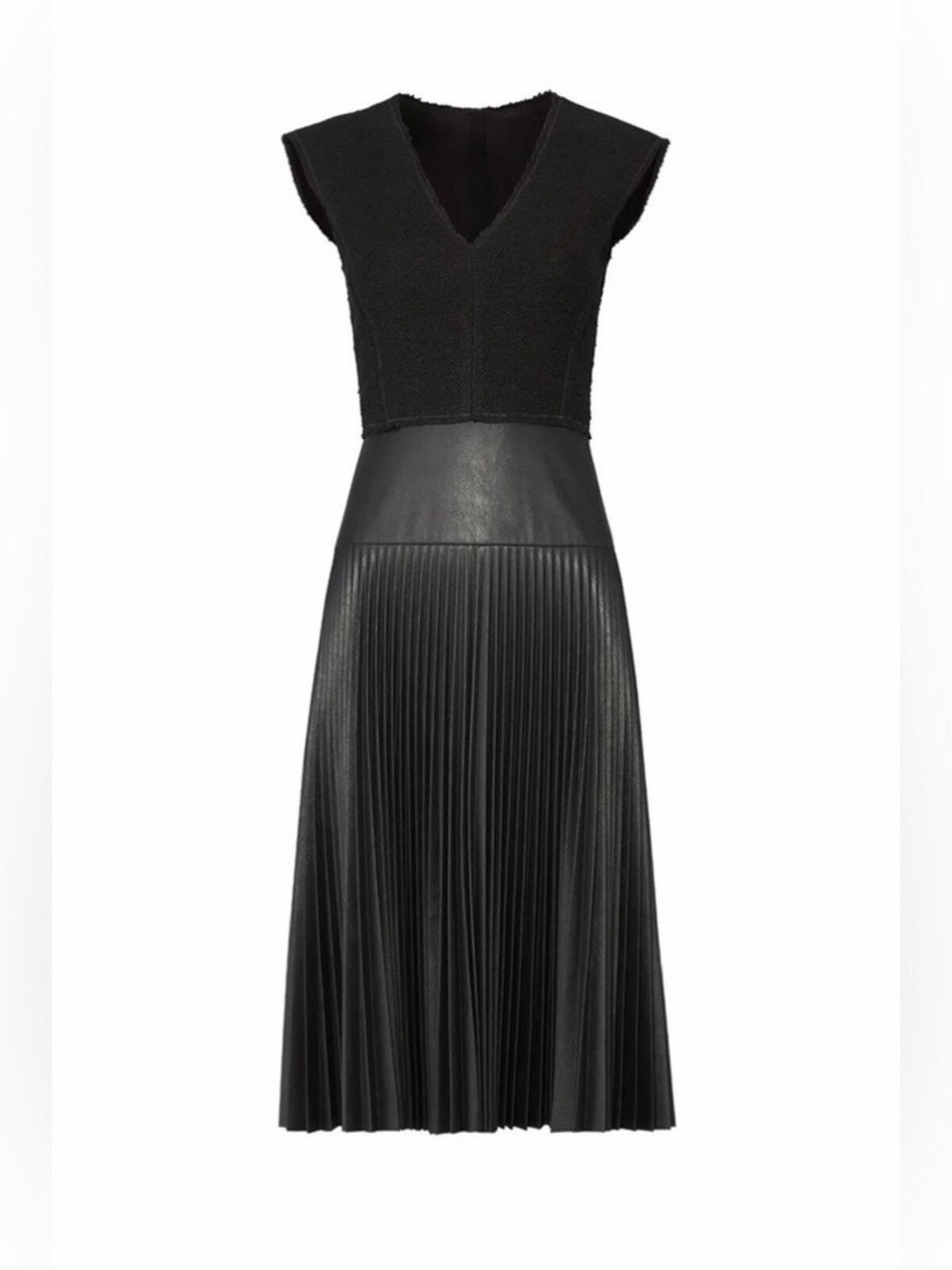Rebecca Taylor Black V‑Neck Pleated Midi Dress